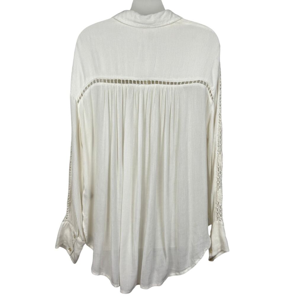 Free People KATIE BIRD Crochet Inset Long Buttoned Sleeve Shirt Top White S $108 - Picture 5 of 8